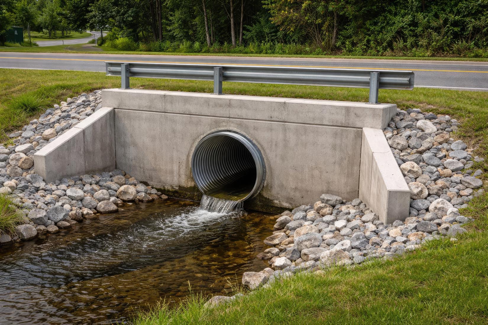 Horizontal Concrete Headwall Design Facilitating Drainage Pipe B
