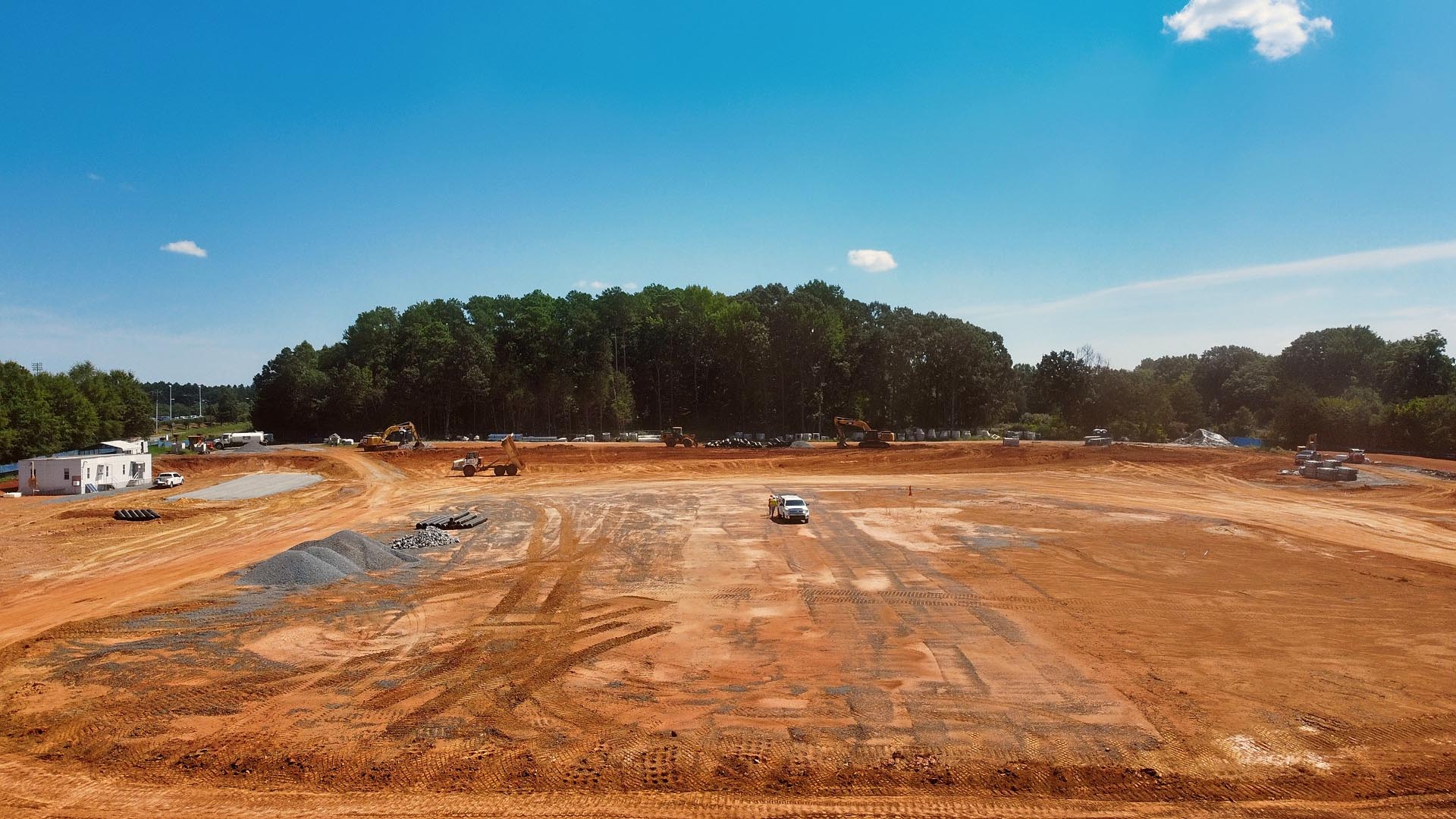 Elevated View Of Job Site Undergoing Land Development And Gradin