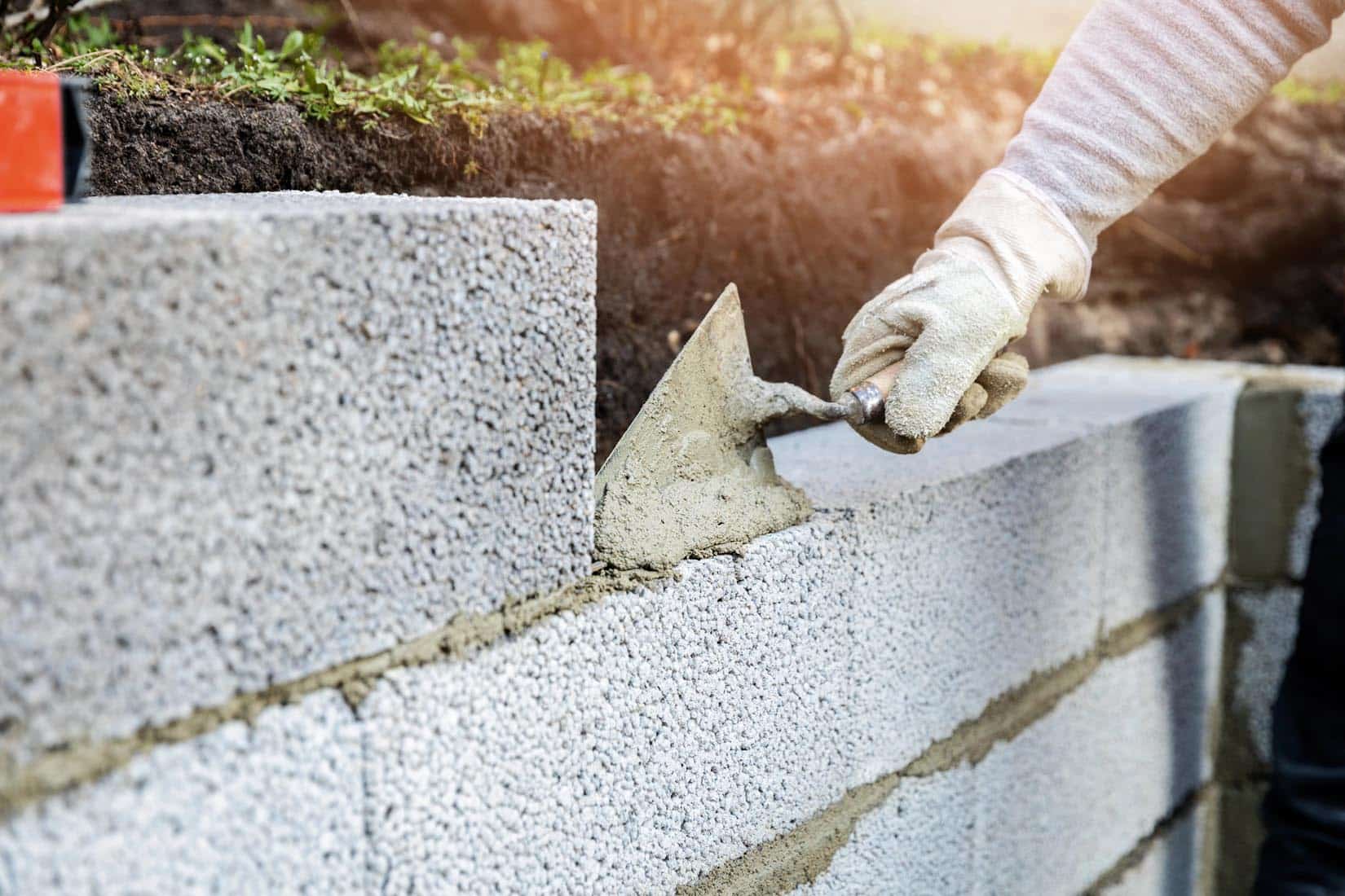 Wall Construction From Expanded Clay Blocks, Applying Mortar Wit